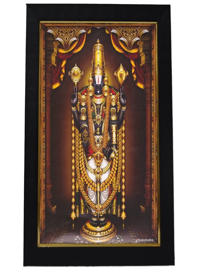 101Temples 101 Temples - Divinity Eternity Spirituality Tirupati Balaji Nijapada Dharshanam in Gold Garland God Photo Frame for Pooja Room with Wall Hook, 1 Piece | 13 x 10”, Matt Finish, Wood - Image 1